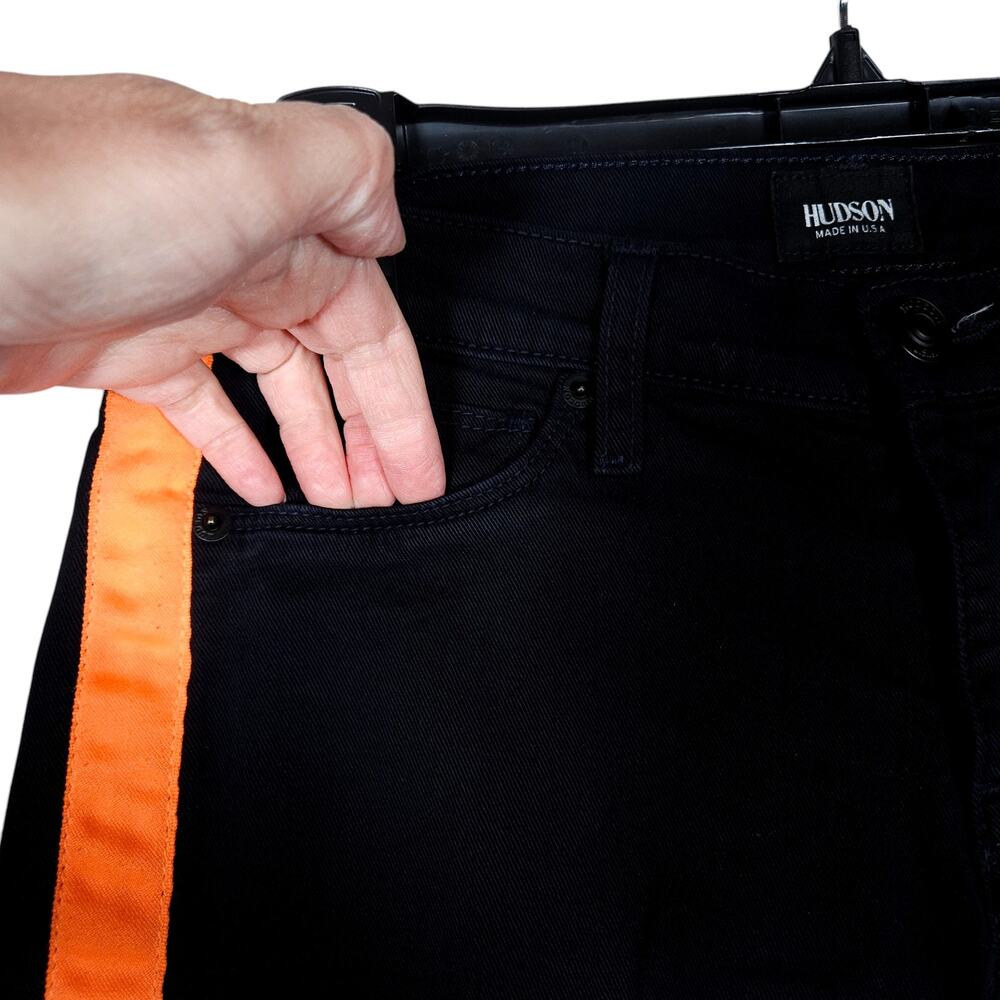 Hudson Lou Lou Tuxedo Skinny Jeans 26 Black Orange Stripe Contrast Preppy Bold - Picture 3 of 13